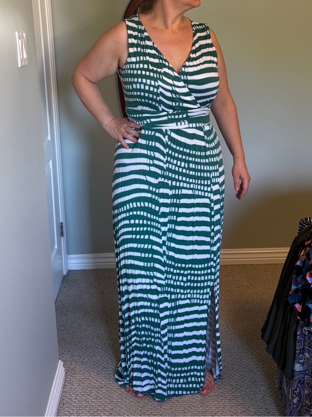 a.n.a Green & White Sleeveless Wrap Maxi Dress